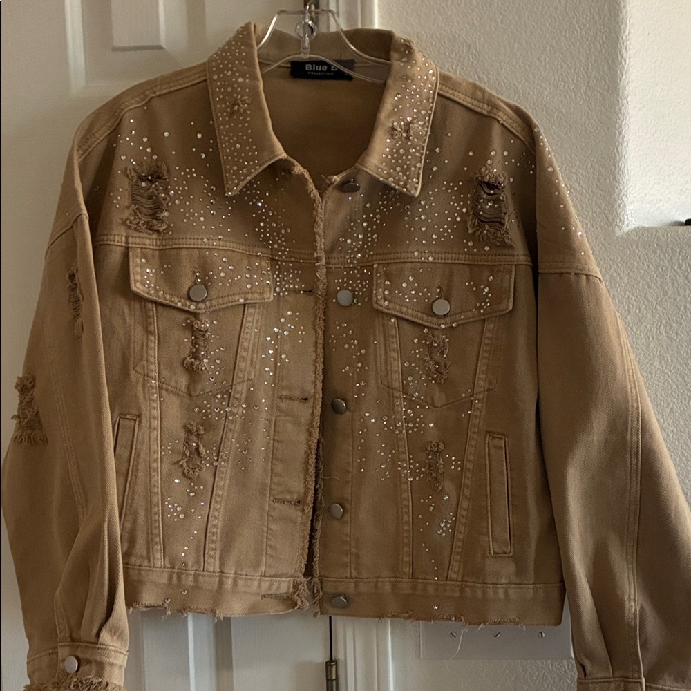 Blue Spice Tan Denim Jacket with Sparkling Details